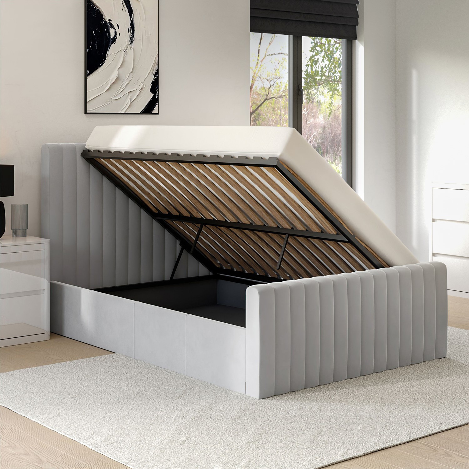 Read more about Side opening grey velvet double ottoman bed khloe
